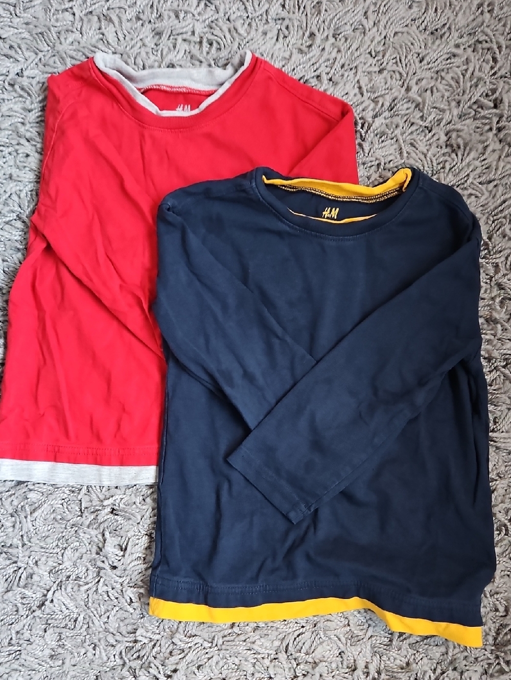 H&M Kids Long Sleeve Tees - Red and Navy with Yellow Trim (2-4Y)